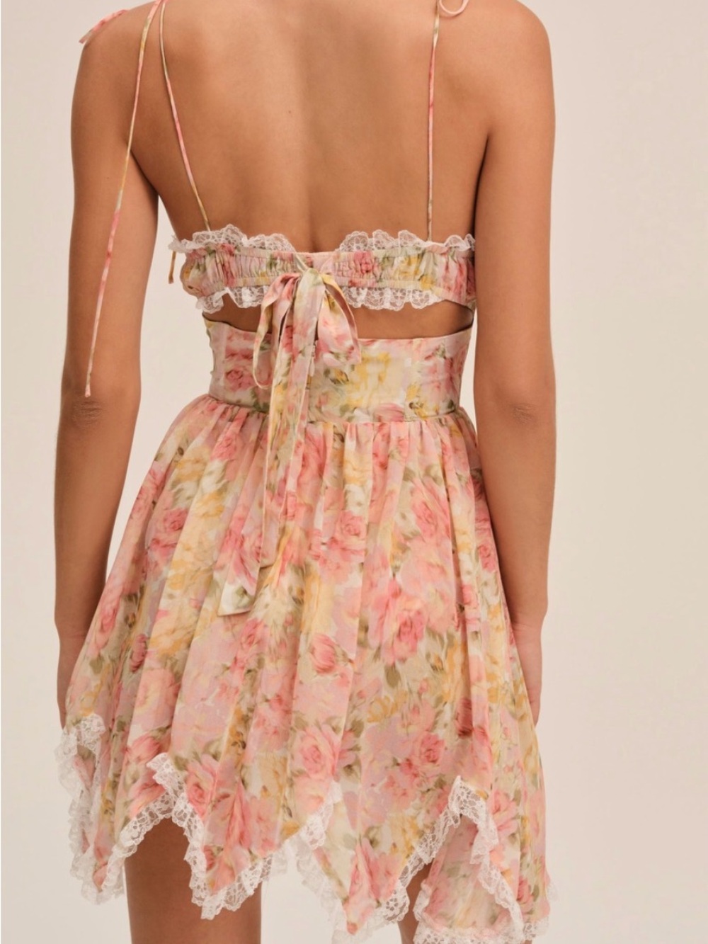 For Love & Lemons Elea Asymmetrical Mini Dress Peach XS NWT - Picture 2 of 10